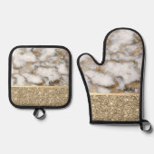 Elegant stijlvol goud Glitter Shiny White Marble Ovenwant & Pannenlap Set (Voorkant)