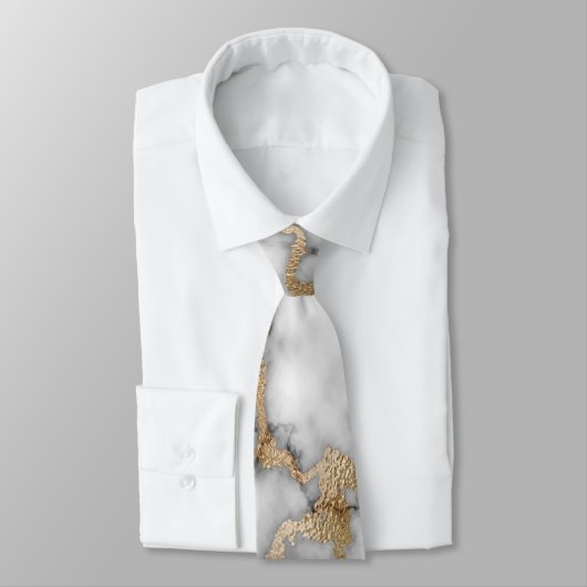 Elegant stijlvol goud Glitter Shiny White Marble Stropdas (Gebonden)