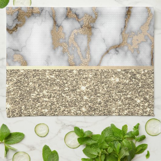 Elegant stijlvol goud Glitter Shiny White Marble Theedoek (Gevouwen)