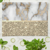 Elegant stijlvol goud Glitter Shiny White Marble Theedoek (Gevouwen)