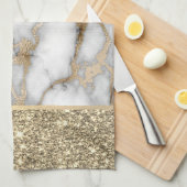 Elegant stijlvol goud Glitter Shiny White Marble Theedoek (Quarter Fold)
