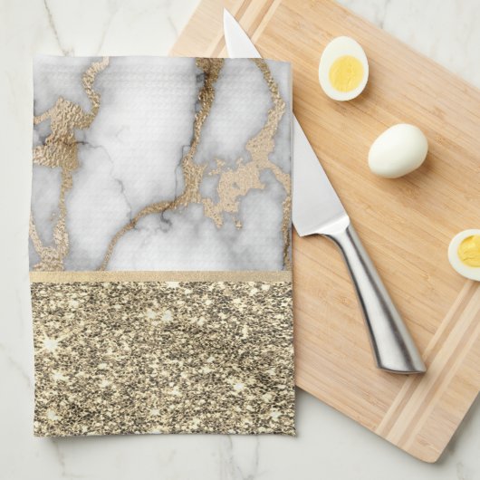 Elegant stijlvol goud Glitter Shiny White Marble Theedoek (Quarter Fold)