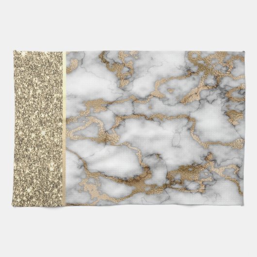 Elegant stijlvol goud Glitter Shiny White Marble Theedoek (Horizontaal)