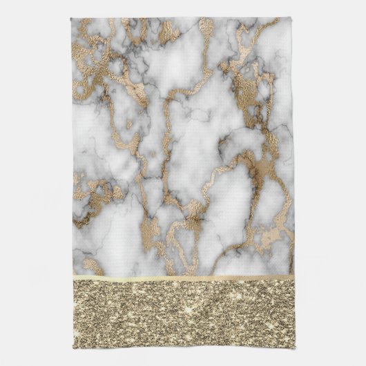 Elegant stijlvol goud Glitter Shiny White Marble Theedoek (Verticaal)