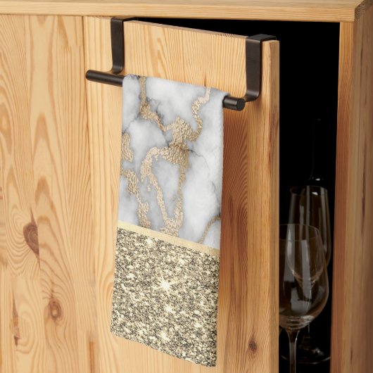 Elegant stijlvol goud Glitter Shiny White Marble Theedoek (Derde Gevouwen)