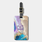 Elegant Stijlvol Goud Violet Blauw Marmer Monogram Bagagelabel (Voorkant verticaal)