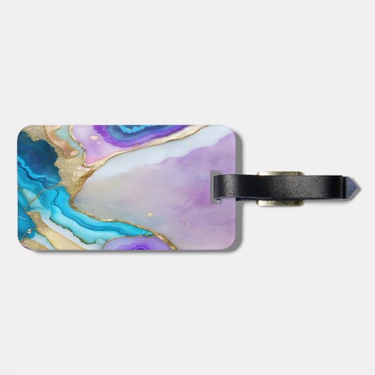 Elegant Stijlvol Goud Violet Blauw Marmer Monogram Bagagelabel (Achterkant horizontaal)