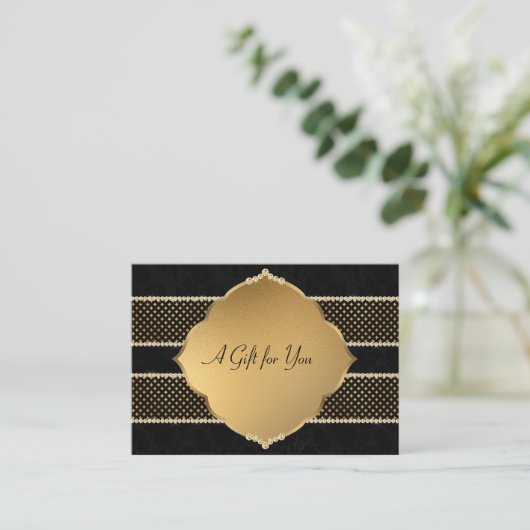 Elegant stijlvol goud, zwart, diamanten kortingskaartje (Staand voorkant)
