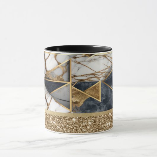 Elegant Stijlvol Goud Zwart Geometrisch Marmer Mok (Midden)