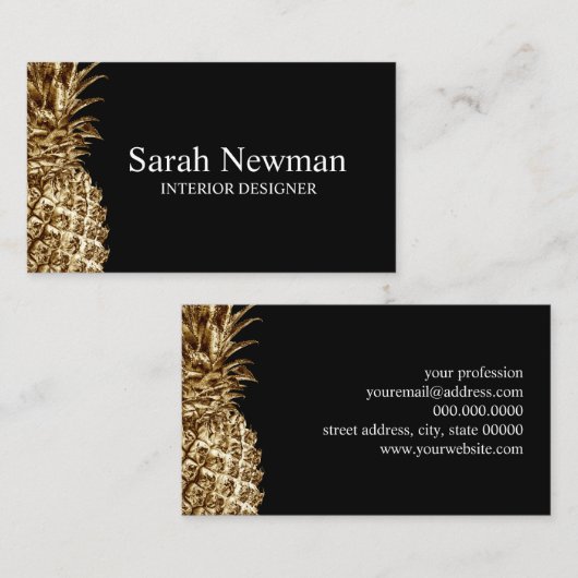 Elegant stijlvol  gouden anananassetontwerper visitekaartje (Voorkant / Achterkant)