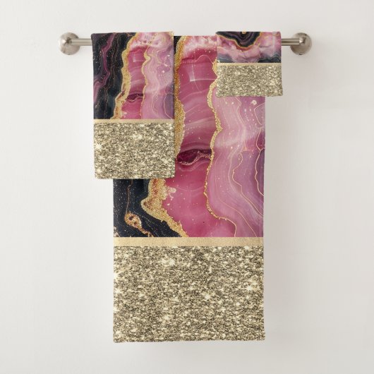 Elegant Stijlvol Gouden Glitter Zwart Bourgogne Ma Bad Handdoek (Insitu)