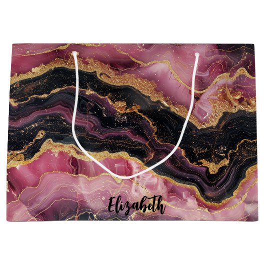 Elegant Stijlvol Gouden Glitter Zwart Bourgogne Ma Groot Cadeauzakje (Voorkant)