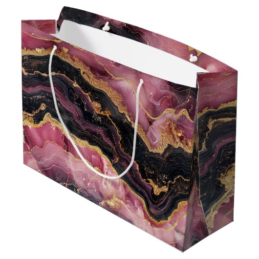 Elegant Stijlvol Gouden Glitter Zwart Bourgogne Ma Groot Cadeauzakje (Achterkant Gekanteld)