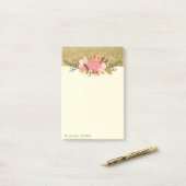 Elegant Stijlvol, Gouden Glitters, Bloemen Post-it® Notes (Op bureau)