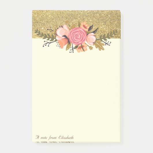 Elegant Stijlvol, Gouden Glitters, Bloemen Post-it® Notes (Voorkant)