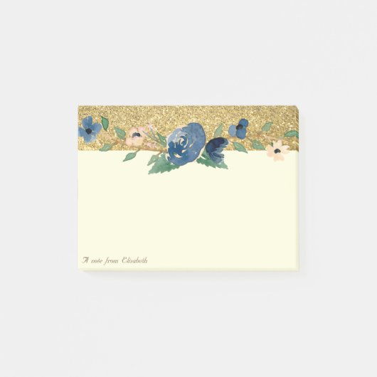 Elegant Stijlvol, Gouden Glitters, Bloemmotief Post-it® Notes (Voorkant)