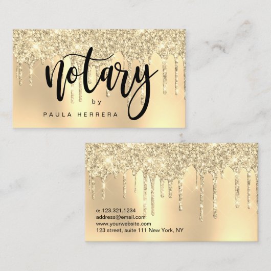 Elegant stijlvol goudglitter druppelt notaris visitekaartje (Voorkant / Achterkant)