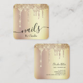 Elegant stijlvol goudglitter druppelt spijkers vierkante visitekaartje (Voorkant / Achterkant)