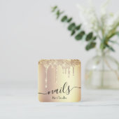 Elegant stijlvol goudglitter druppelt spijkers vierkante visitekaartje (Staand voorkant)