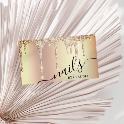 Elegant stijlvol goudglitter druppelt spijkers visitekaartje