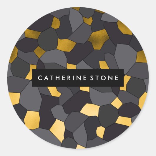Elegant stijlvol goudgrijs en zwart mozaïek ronde sticker (Voorkant)