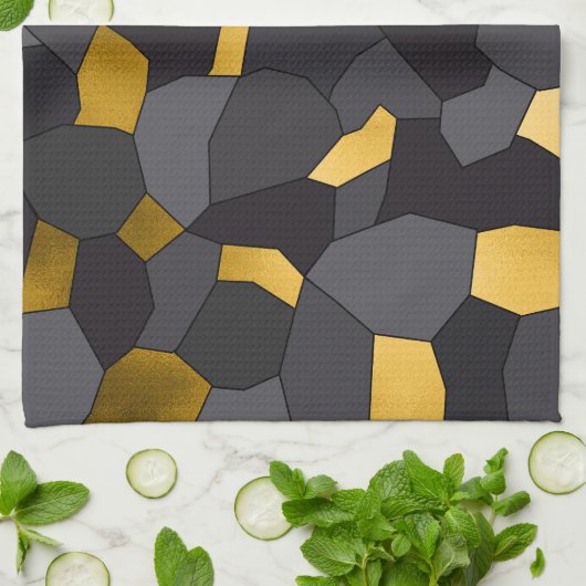 Elegant stijlvol goudgrijs en zwart mozaïek theedoek (Gevouwen)