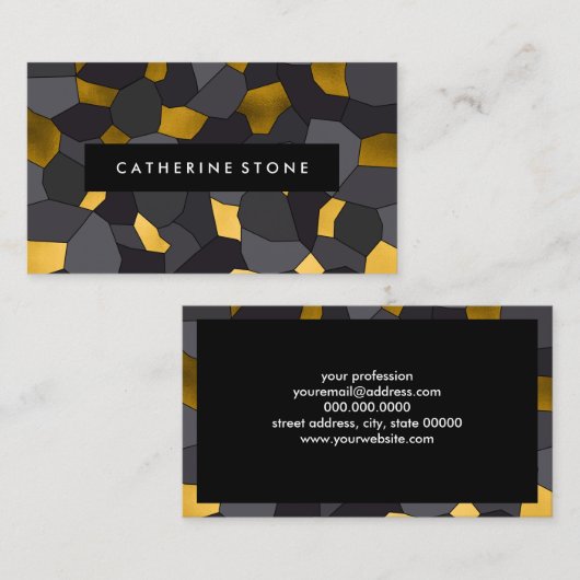 Elegant stijlvol goudgrijs en zwart mozaïek visitekaartje (Voorkant / Achterkant)