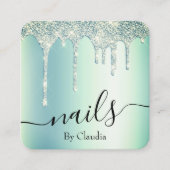 Elegant, stijlvol, groen gekleurd glitter druppelt vierkante visitekaartje (Voorkant)