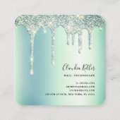 Elegant, stijlvol, groen gekleurd glitter druppelt vierkante visitekaartje (Achterkant)