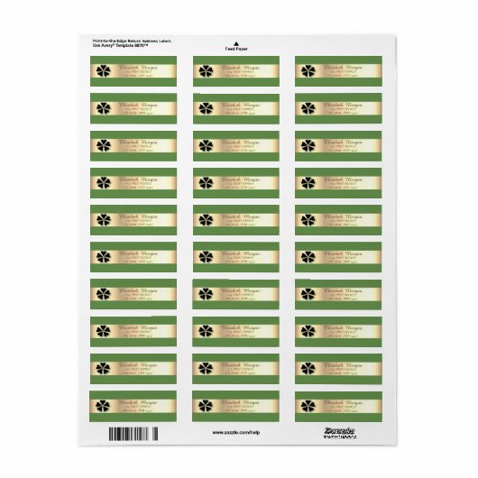 Elegant Stijlvol, Groen, Gold Shamrock Adres Etiket (Full Sheet)
