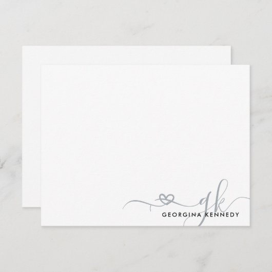 Elegant stijlvol hartscript 2-monogram Initiaal Notitiekaartje (Voorkant / Achterkant)