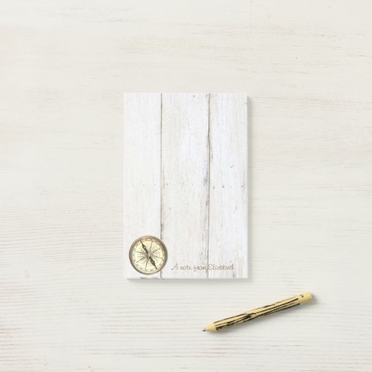 Elegant stijlvol, houtextuur, nitisch kompas post-it® notes (Op bureau)