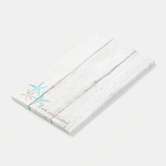 Elegant stijlvol, houtextuur, zeesterren post-it® notes (Schuin)