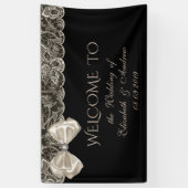 Elegant stijlvol, kant, boog, zwarte bruiloft bann spandoek (Verticaal)