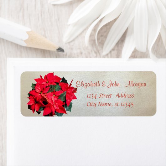 Elegant, stijlvol, kerstpoinsettia etiket (Insitu)