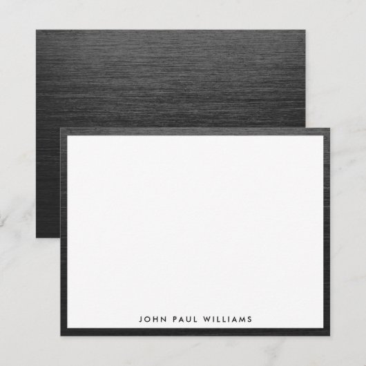 Elegant stijlvol, klassiek modern zwart geborsteld notitiekaartje (Voorkant / Achterkant)
