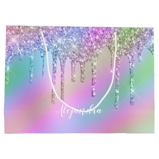 Elegant stijlvol, kleurrijk holografisch glitter d groot cadeauzakje (Achterkant)