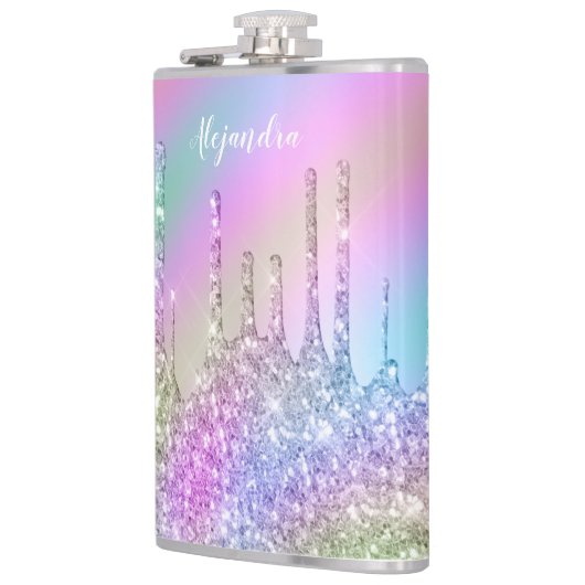 Elegant stijlvol, kleurrijk holografisch glitter d heupfles (Links)