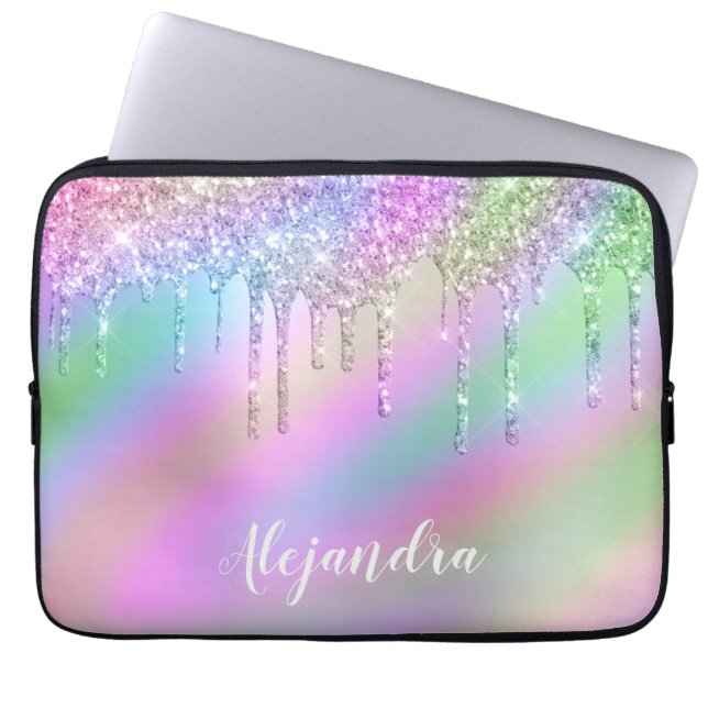 Elegant stijlvol, kleurrijk holografisch glitter d laptop sleeve (Voorkant)