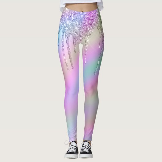 Elegant stijlvol, kleurrijk holografisch glitter d leggings (Voorkant)