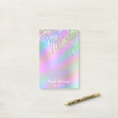 Elegant stijlvol, kleurrijk holografisch glitter d post-it® notes (Op bureau)