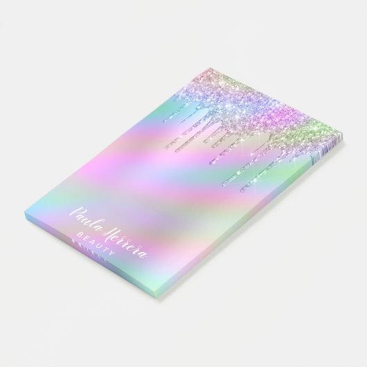 Elegant stijlvol, kleurrijk holografisch glitter d post-it® notes (Schuin)