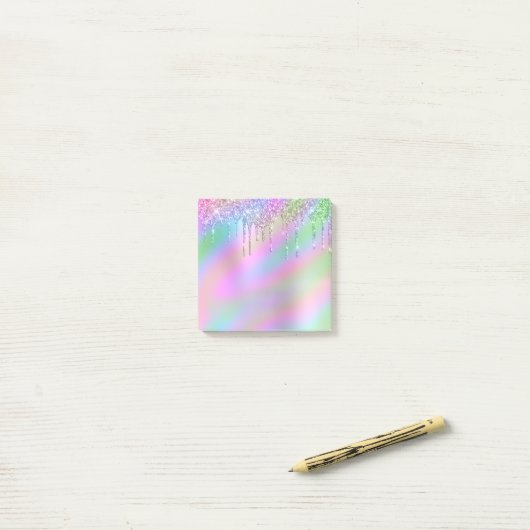 Elegant stijlvol, kleurrijk holografisch glitter d post-it® notes (Op bureau)