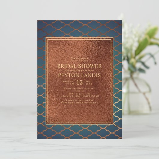 Elegant stijlvol koper Blauwgroen Gold Vrijgezelle Kaart (Staand voorkant)