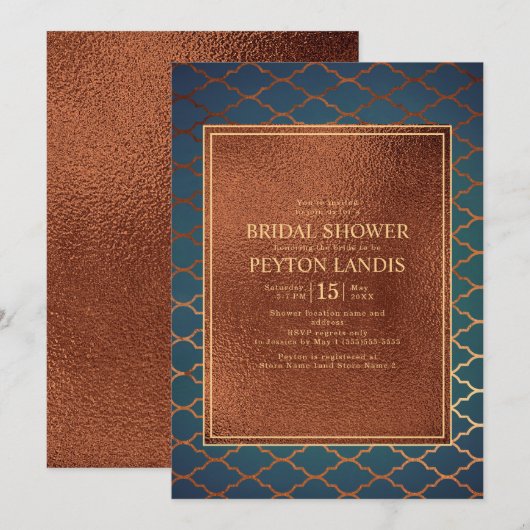 Elegant stijlvol koper Blauwgroen Gold Vrijgezelle Kaart (Voorkant / Achterkant)