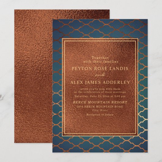 Elegant stijlvol koper Blauwgroen goudhuwelijk uit Kaart (Voorkant / Achterkant)