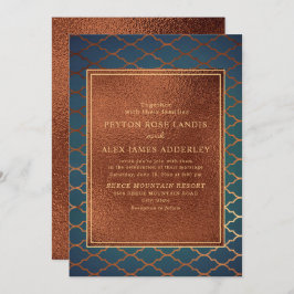 Elegant stijlvol koper Blauwgroen goudhuwelijk uit Kaart