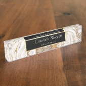Elegant stijlvol Lijst, White Brown Marble Naambordje (Zijkant)