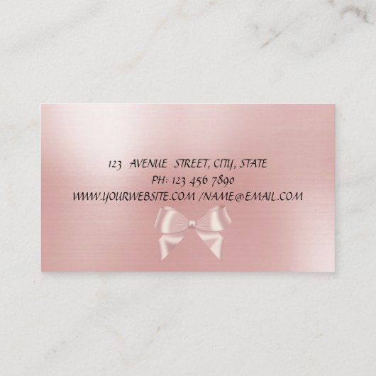 Elegant stijlvol luxe, gestreept, roze lintje visitekaartje (Achterkant)
