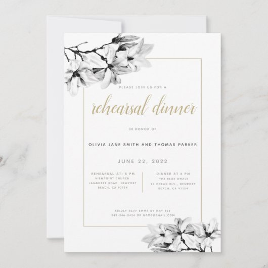 Elegant stijlvol Magnolias Gold-repetitie Kaart (Voorkant)